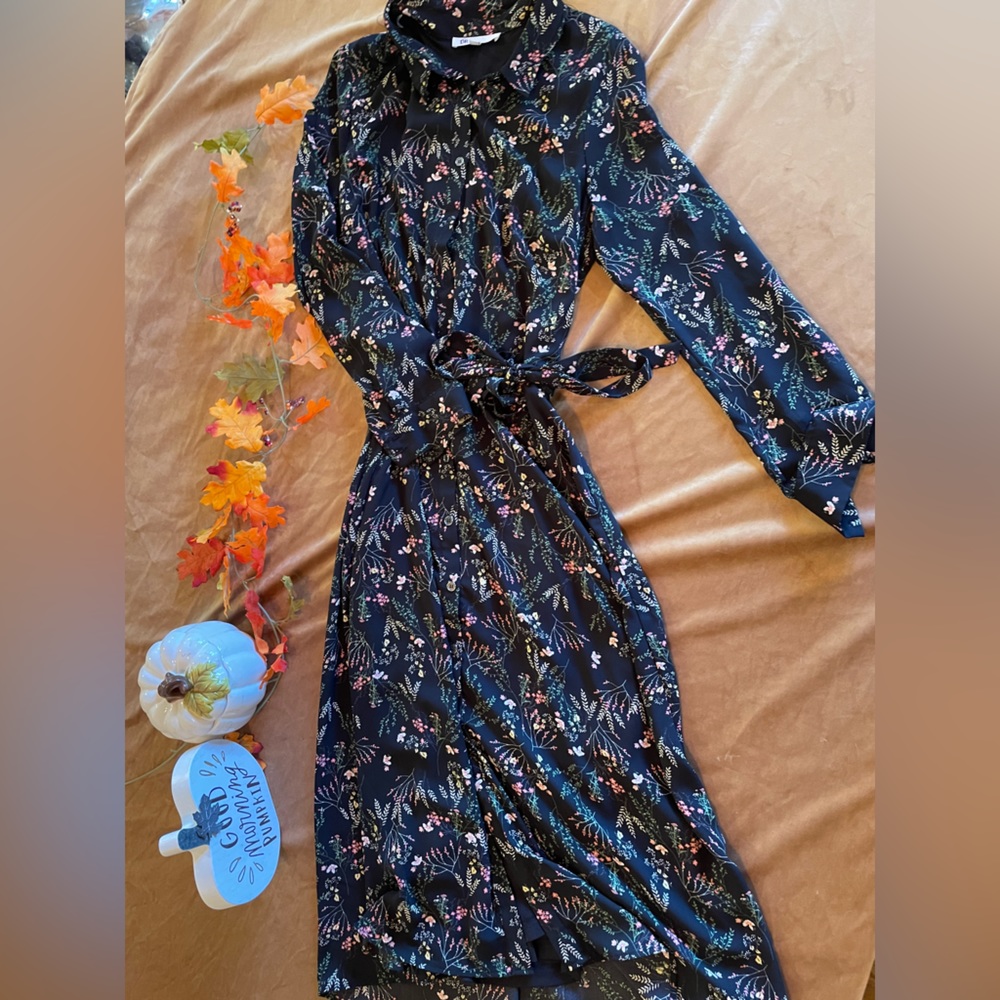 Floral button down tie dress